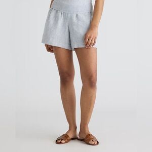 NWT Quince 100% European Linen High Waisted Blue White Pinstriped Shorts Sz XS
